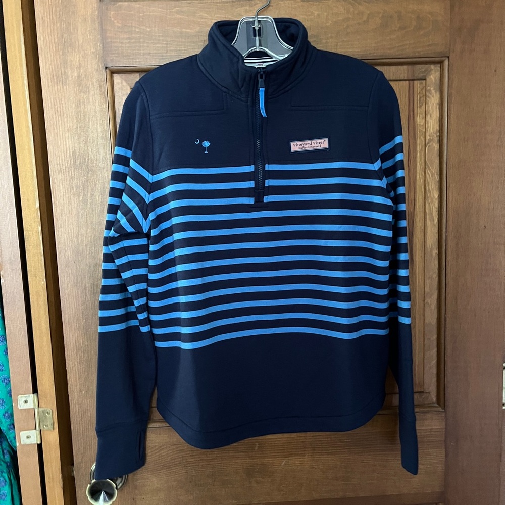 Vineyard Vines Navy Shirt with White and Pink Logo
